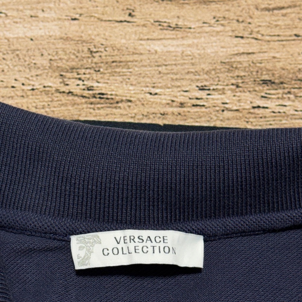 Versace Collection Polo Shirt Navy Blue Medusa Head Embroidered Logo - Picture 3 of 6